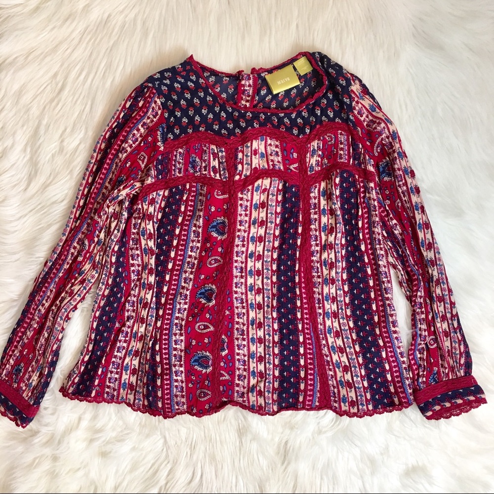 Maeve Anthropologie Pink Patterned Blouse